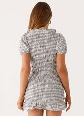Millicent Ruched Mini Dress - Grey Check