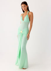 Miyah Halter Hardware Maxi Dress - Mint Blue