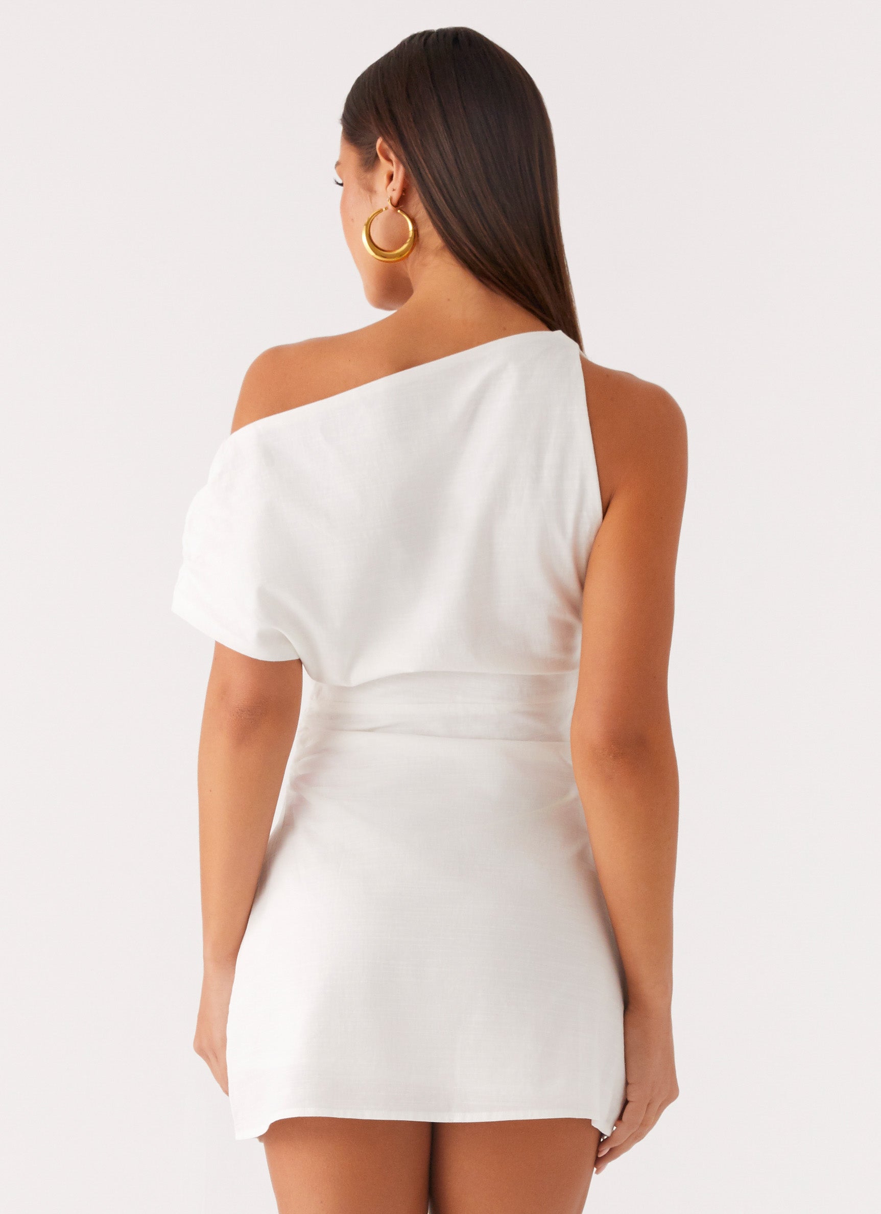 Moonlight Oasis Asymmetrical Cotton Mini Dress - Off White