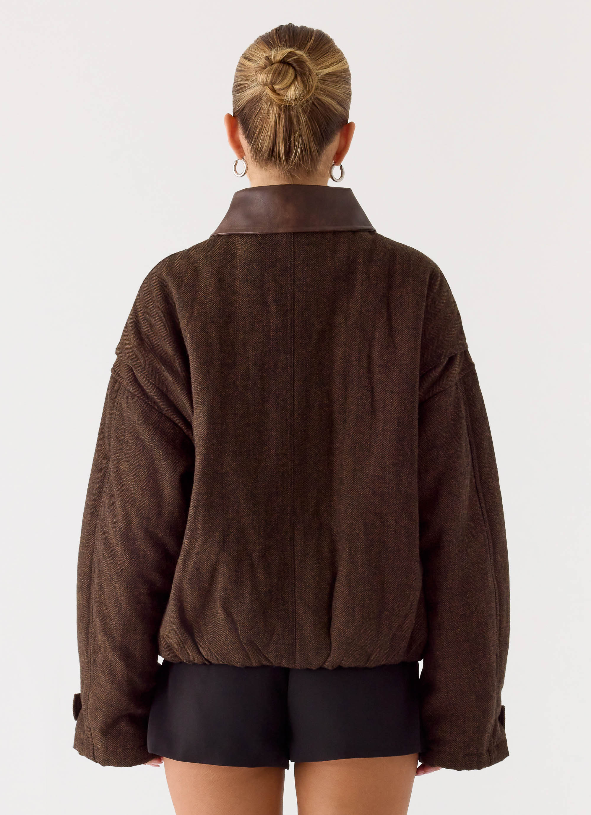 Myles Herringbone Bomber Jacket - Chocolate Herringbone