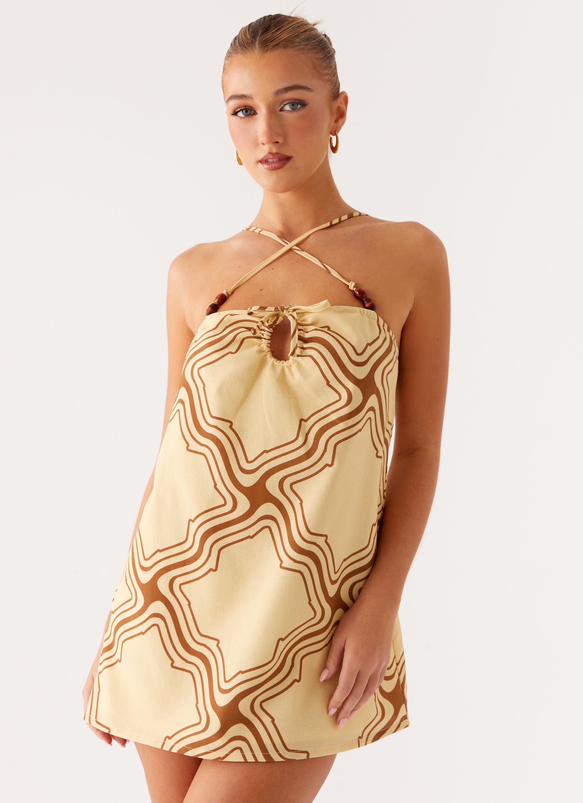 Naomi Criss Cross Mini Dress - Tidal Wave Print