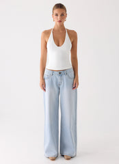 Neo Low Rise Wide Leg Denim Jeans - Light Blue Wash