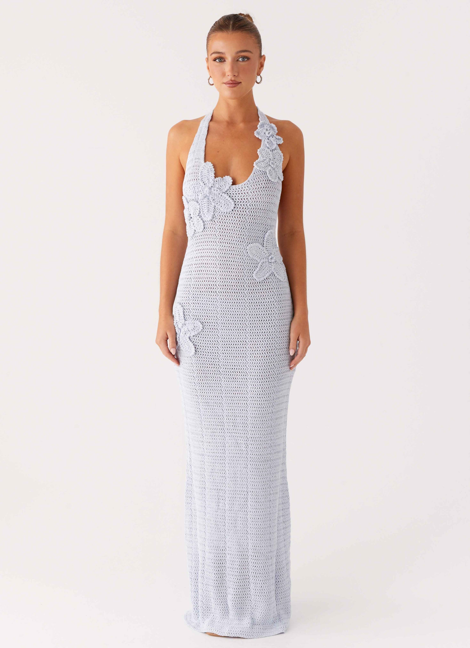 Novalee Flower Crochet Maxi Dress - Blue