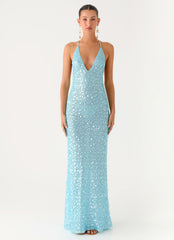 Ocean Views Sequin Maxi Dress - Blue
