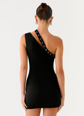 Off The Grid Eyelet Mini Dress - Black