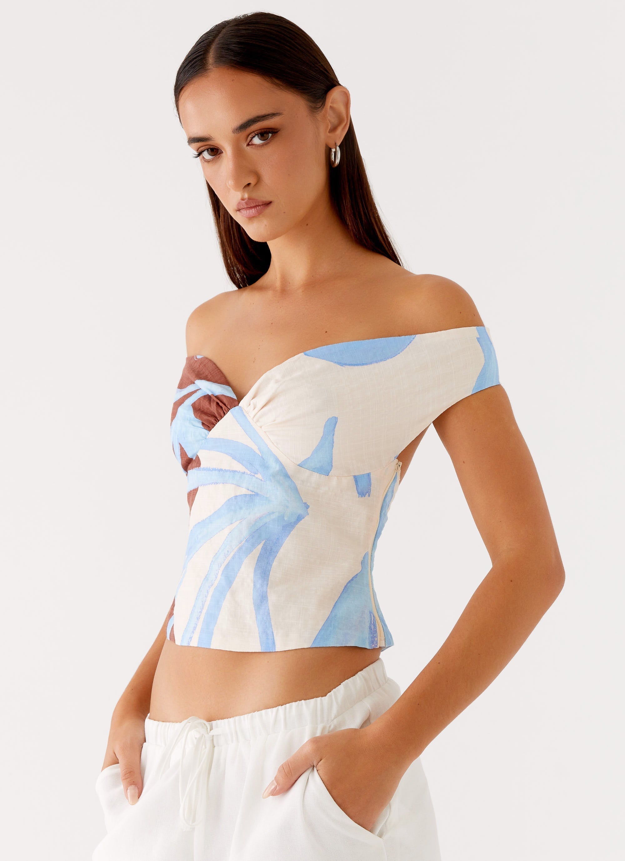 Ozella Off Shoulder Top - Bloom Wave Print