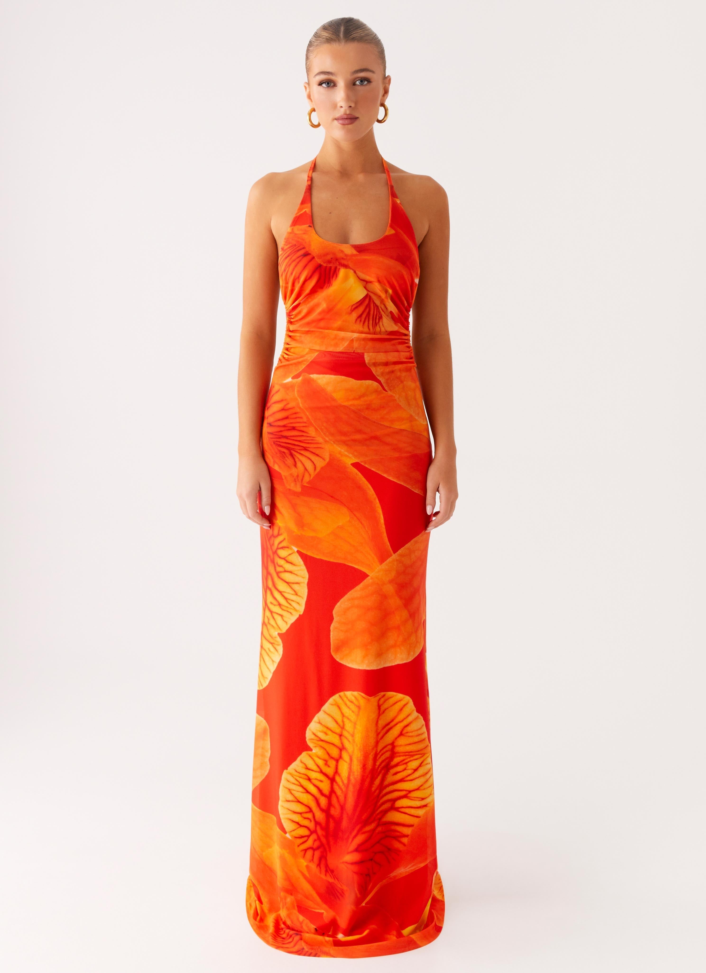 Palawan Mesh Maxi Dress - Orange Floral