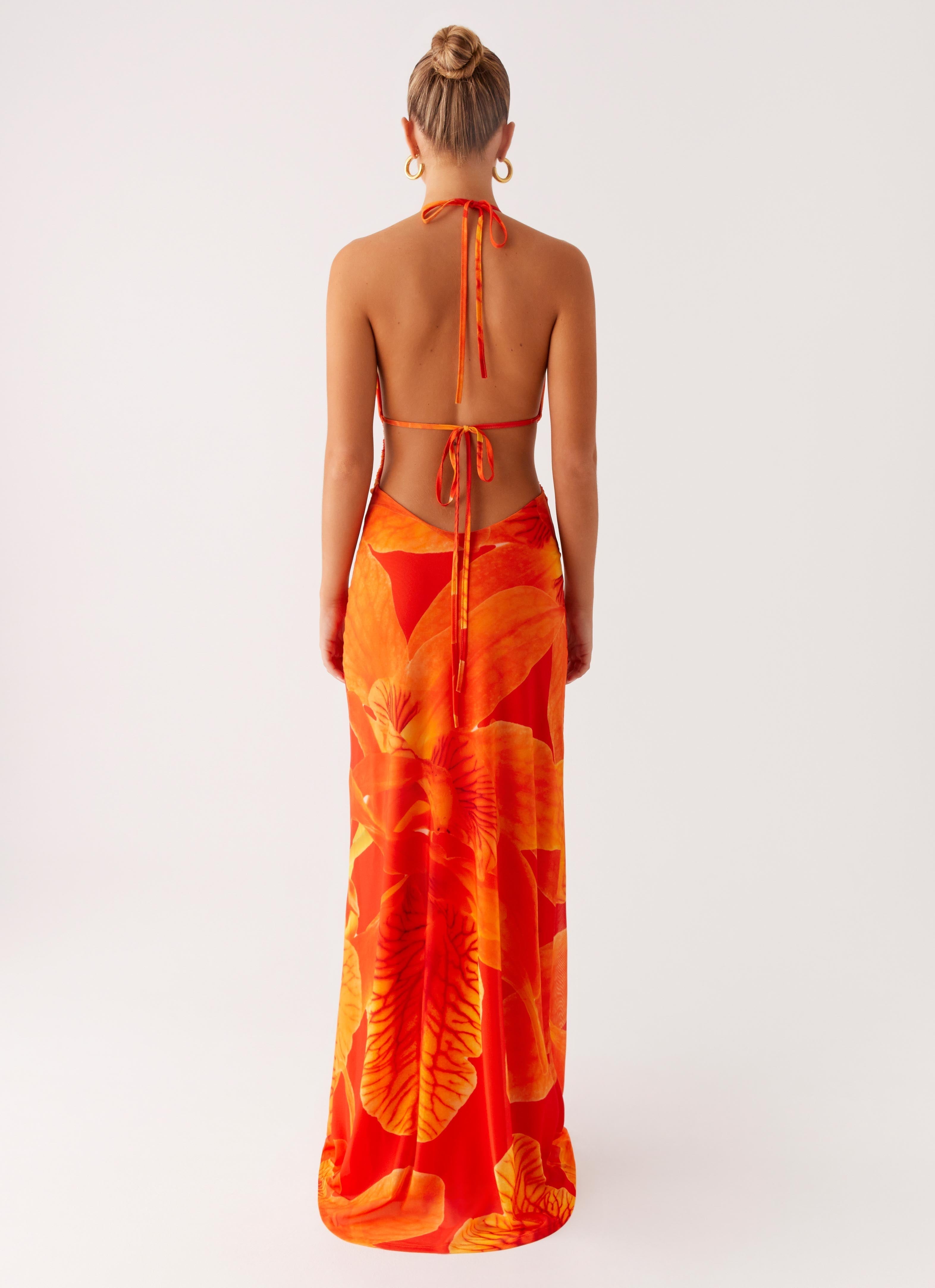 Palawan Mesh Maxi Dress - Orange Floral