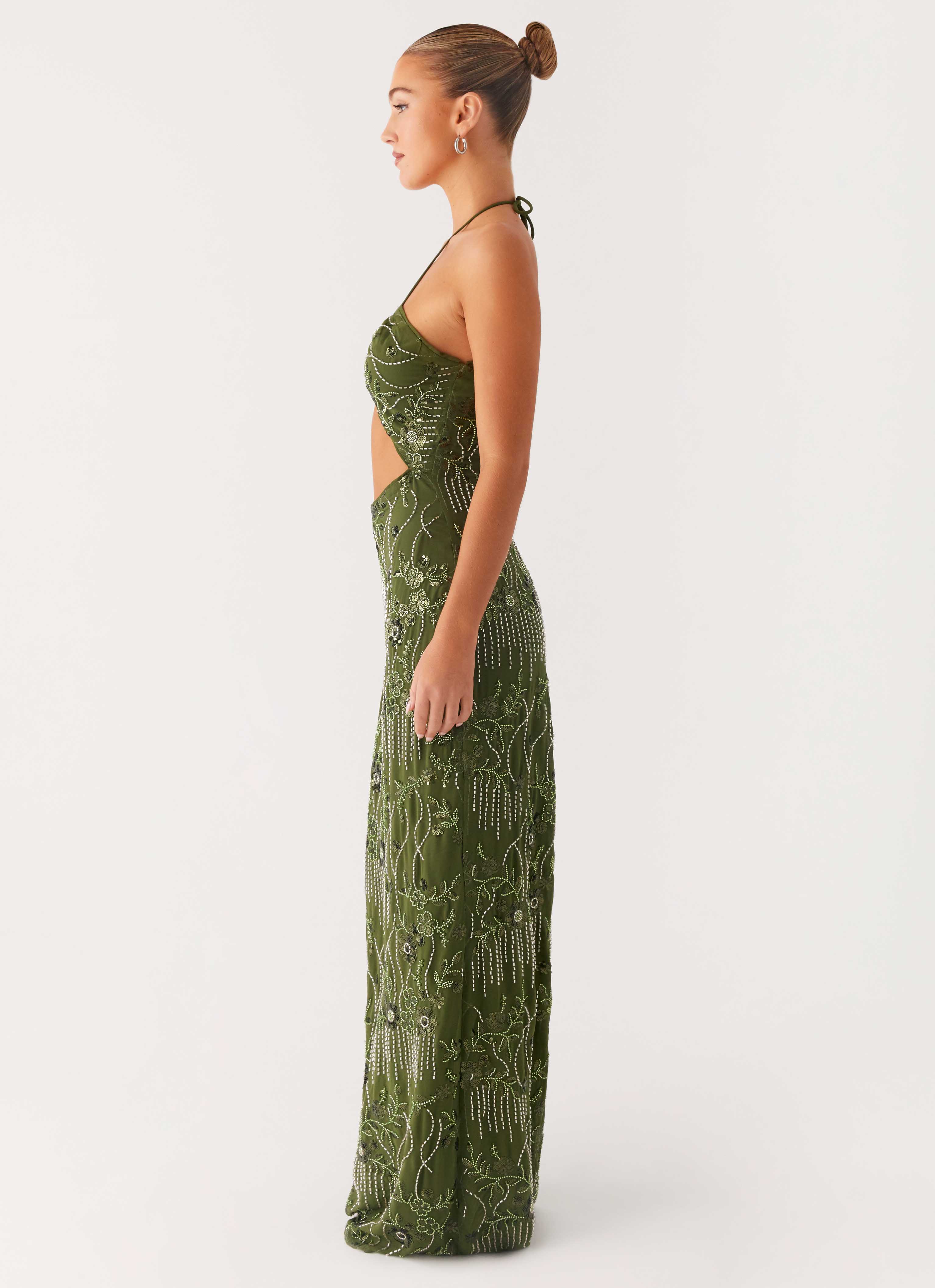 Phoenicia Beaded Maxi Dress - Khaki