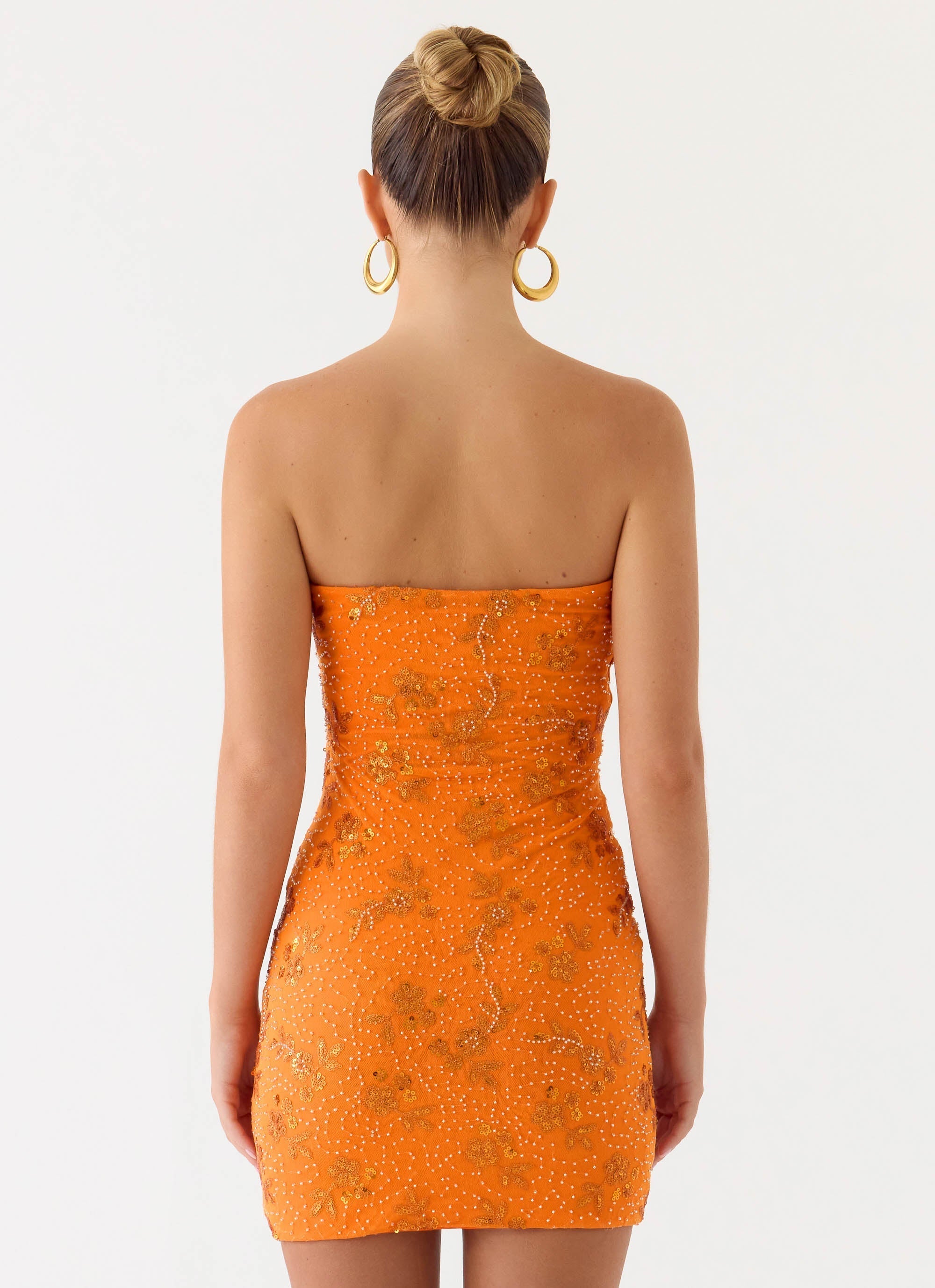 Push Back Beaded Sequin Mini Dress - Orange
