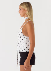 Quiero Backless Top - White Polka Dot