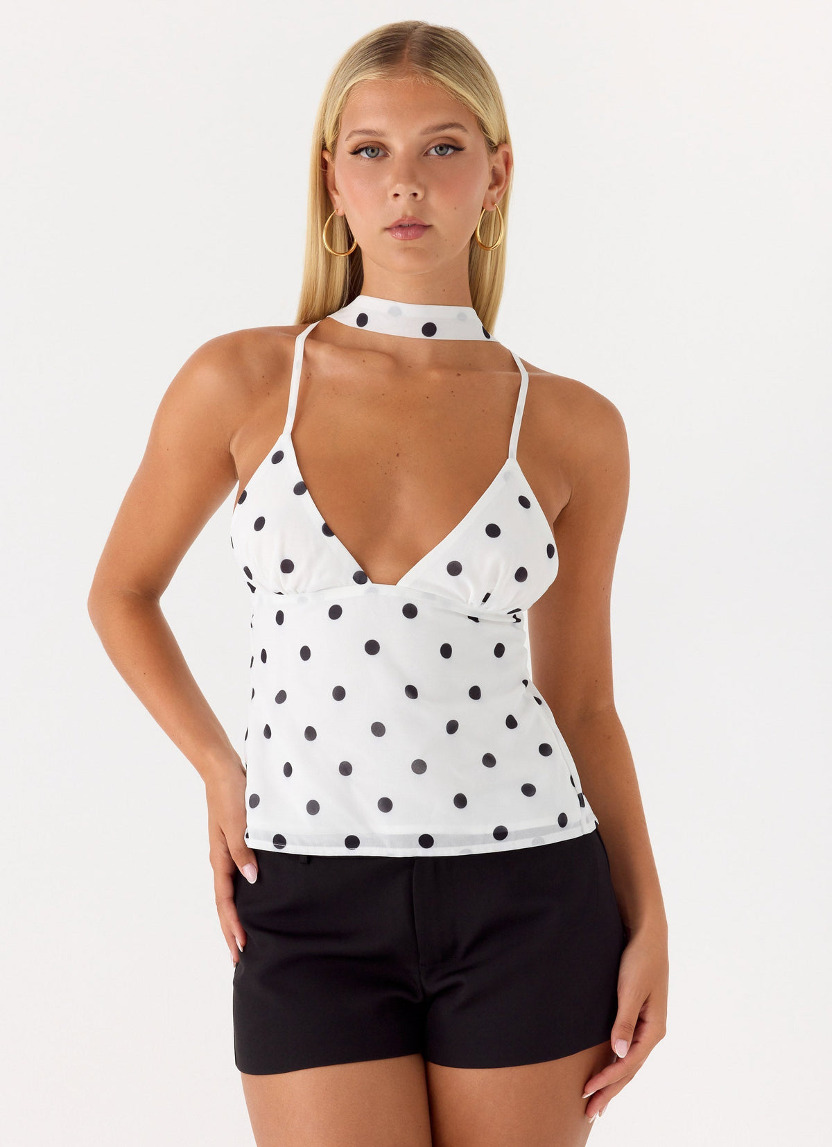 Quiero Backless Top - White Polka Dot