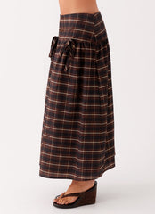 Quiet Places Cotton Midi Skirt - Chocolate Check