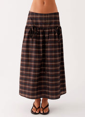 Quiet Places Cotton Midi Skirt - Chocolate Check