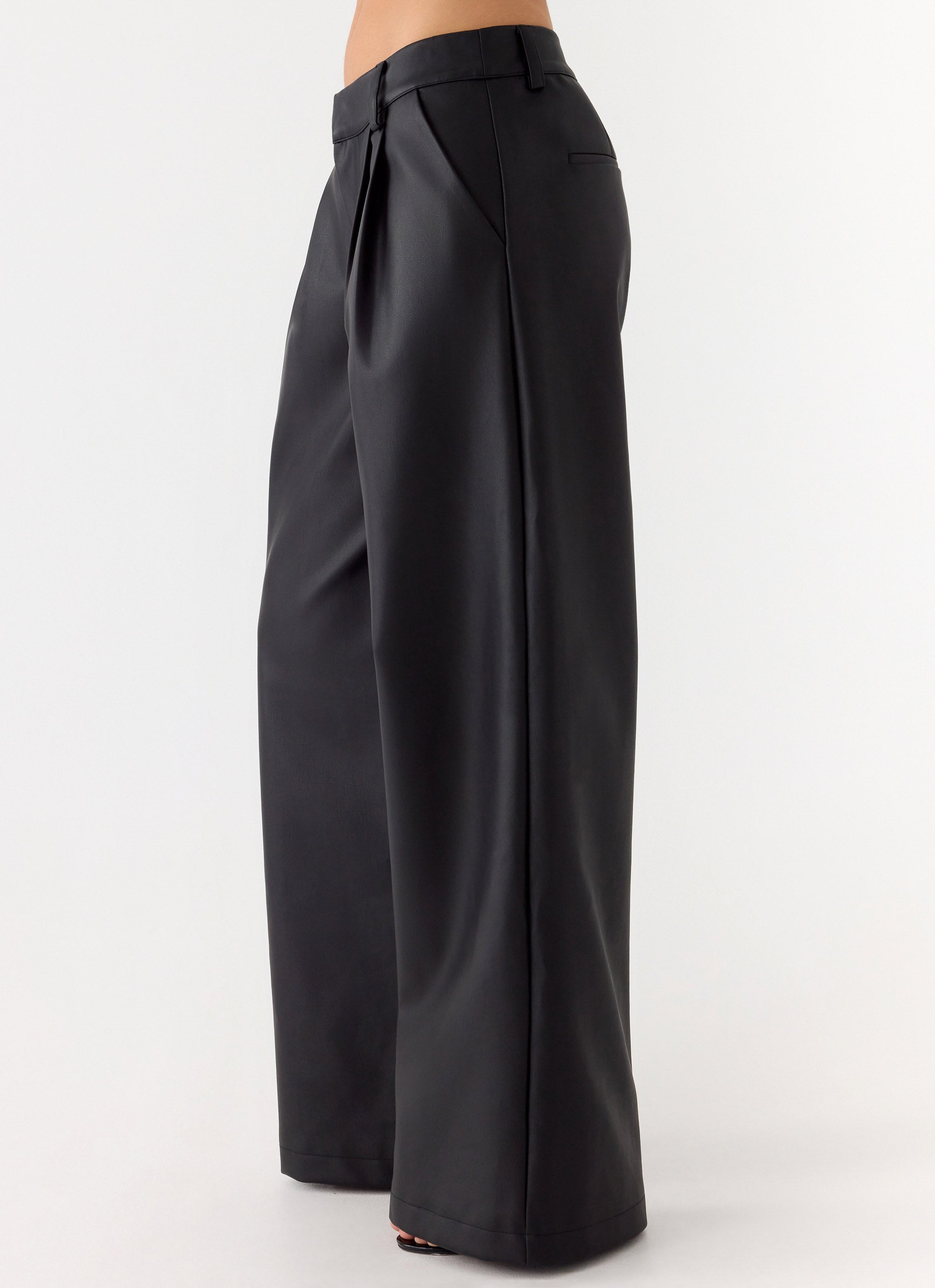 Samuel Low Rise Faux Leather Pants - Black