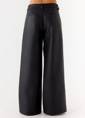 Samuel Low Rise Faux Leather Pants - Black