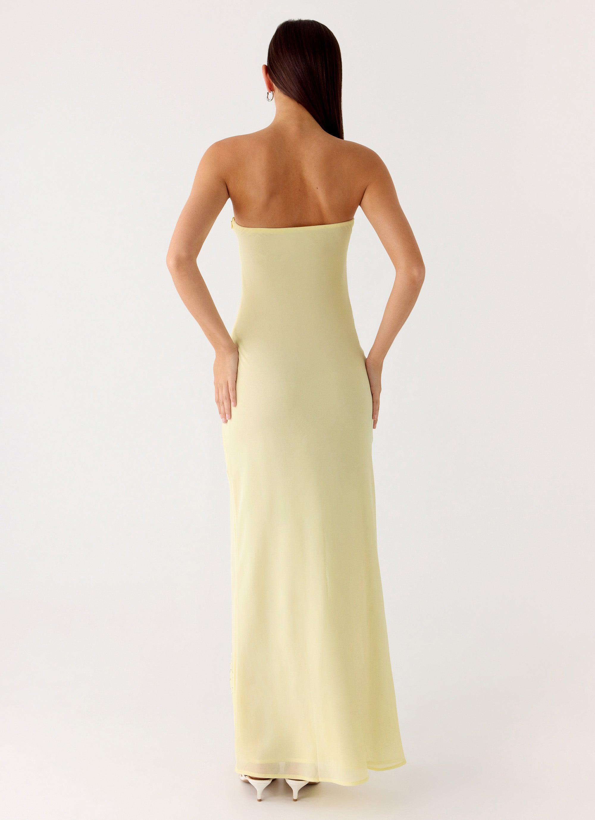 Sassafras Beaded Flower Strapless Maxi Dress - Yellow