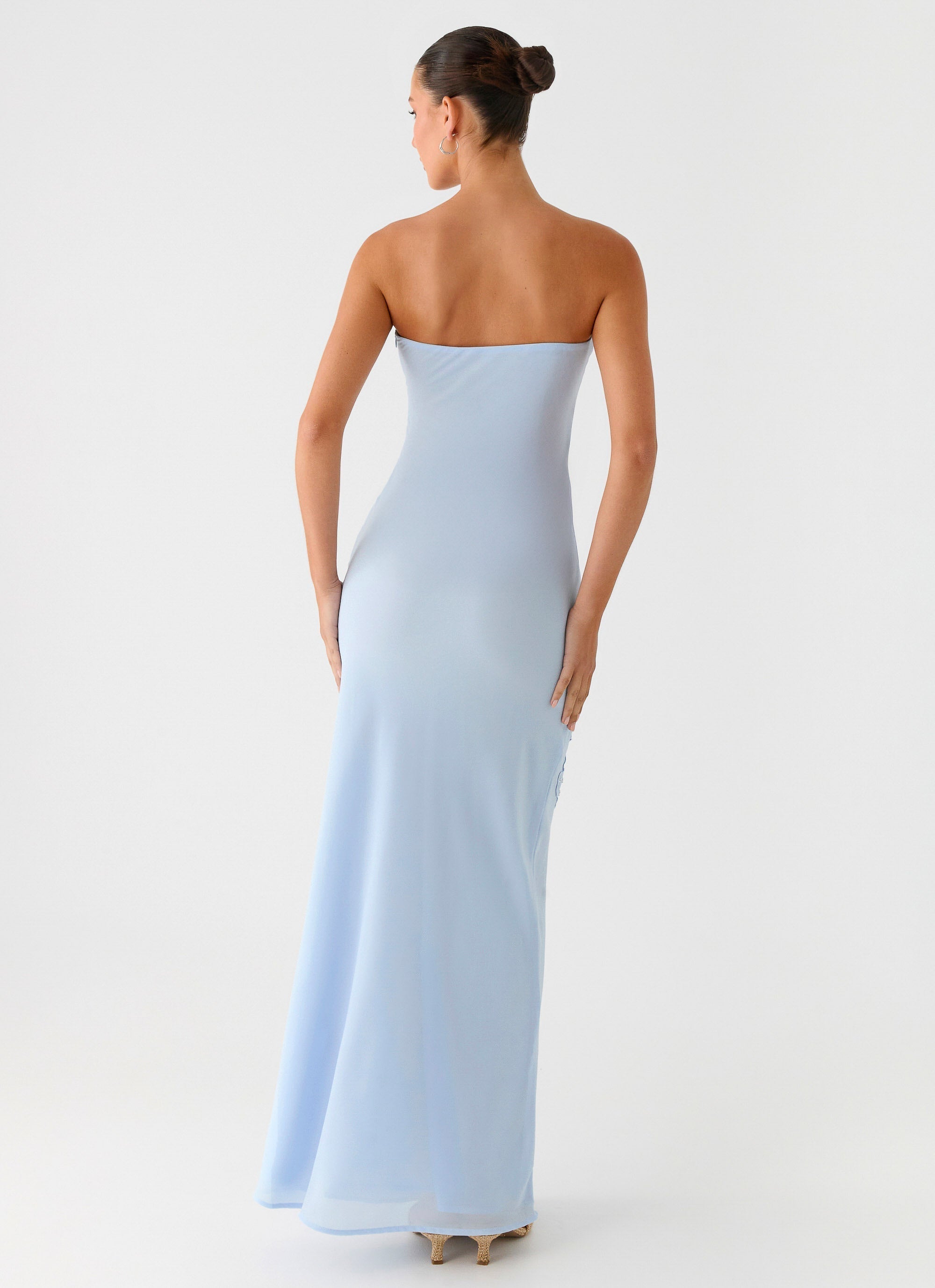 Sassafras Beaded Flower Strapless Maxi Dress - Blue