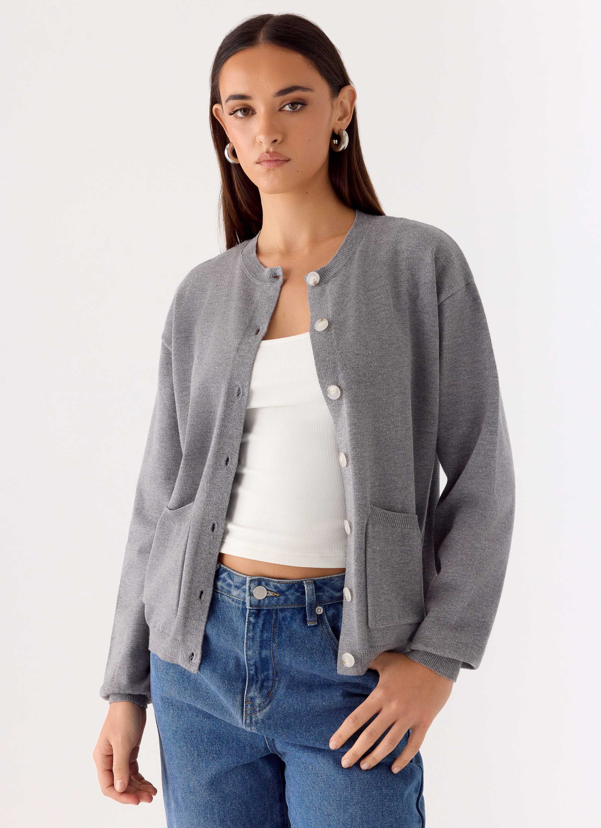 Sean Relaxed Knit Cardigan - Grey
