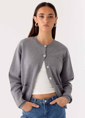 Sean Relaxed Knit Cardigan - Grey