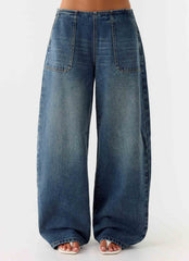 Seethal Low Rise Washed Denim Jeans - Mid Wash Blue