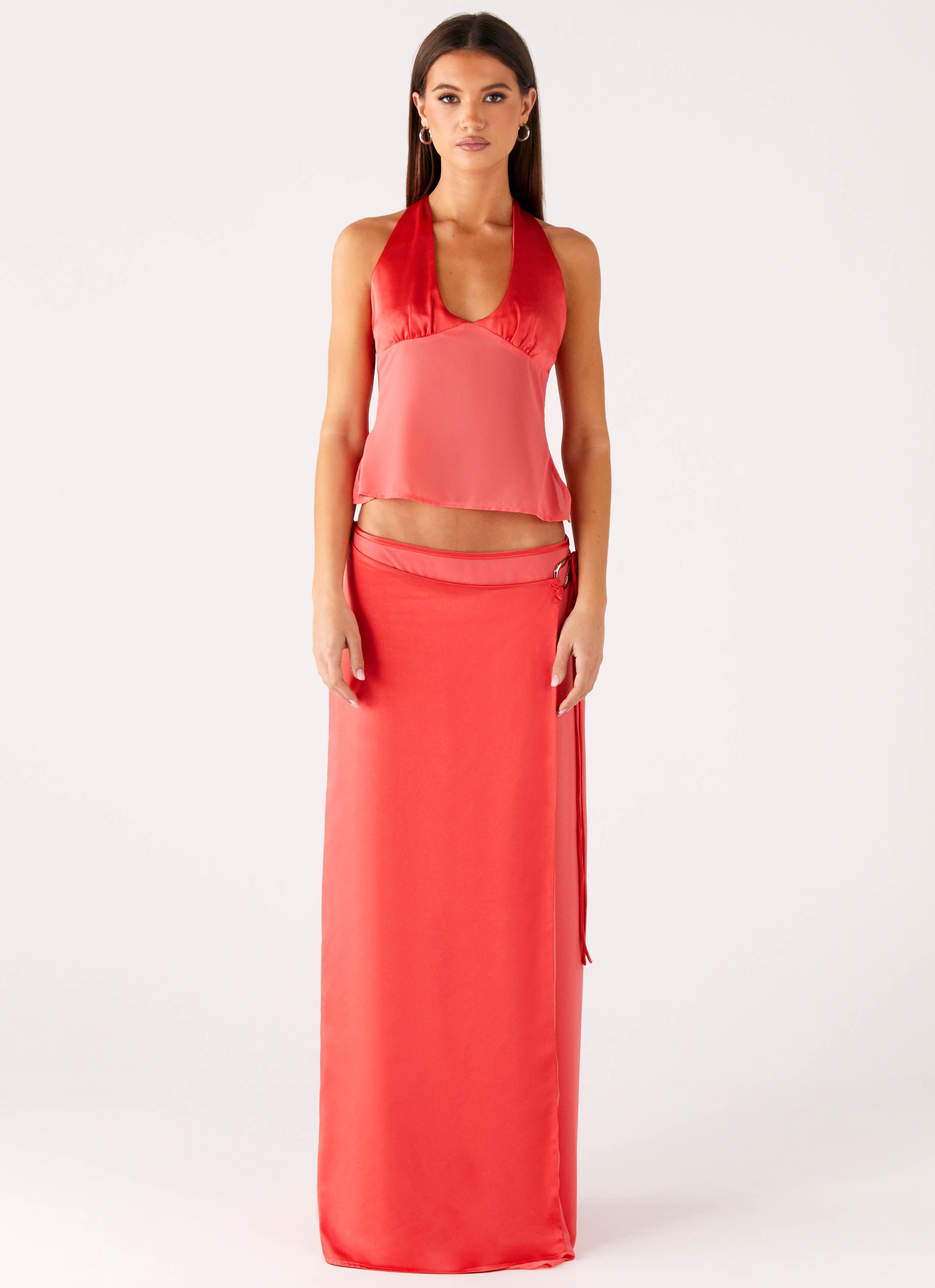 Pollie Wrap Maxi Skirt - Coral