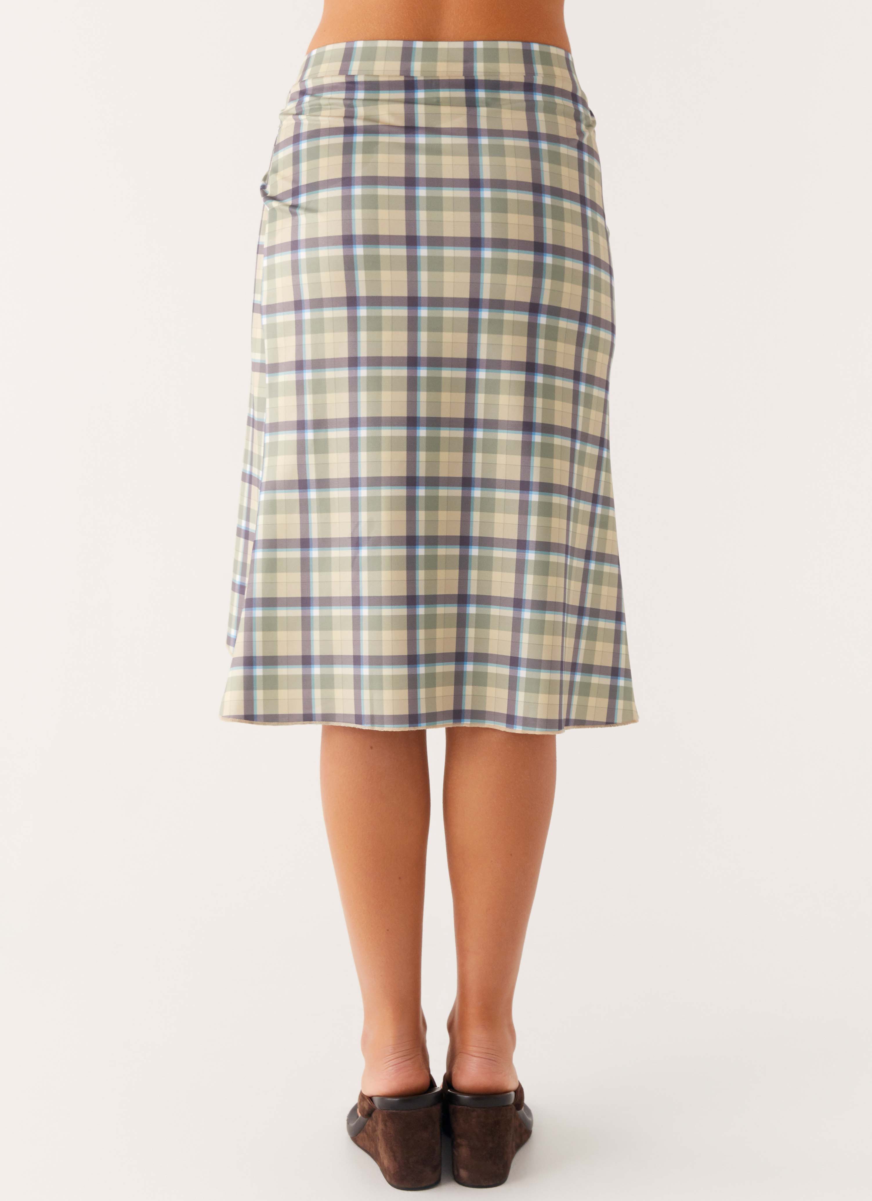 Shes A Lady Midi Skirt - Cedar Check