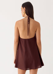 Soft Breeze Linen Mini Dress - Chocolate