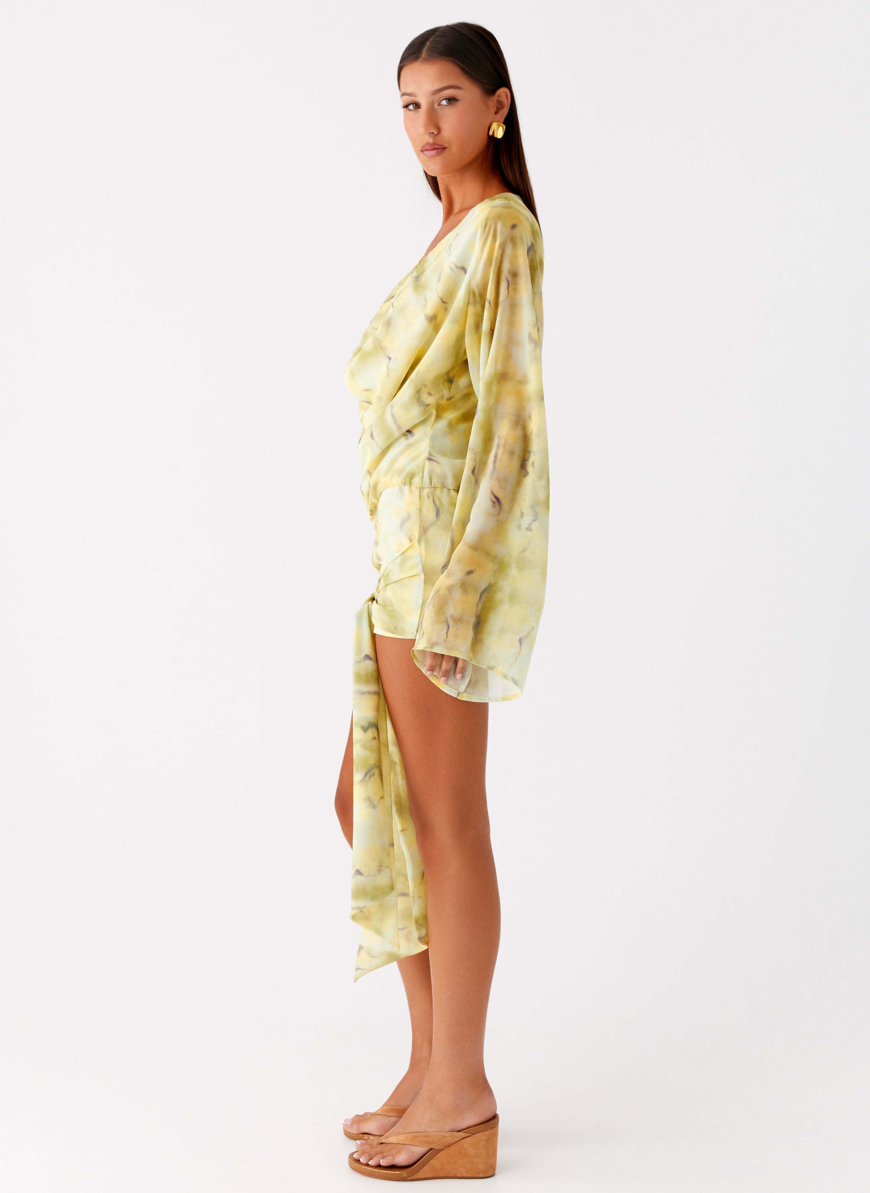 Sorrel Long Sleeve Mini Dress - Yellow Tie Dye