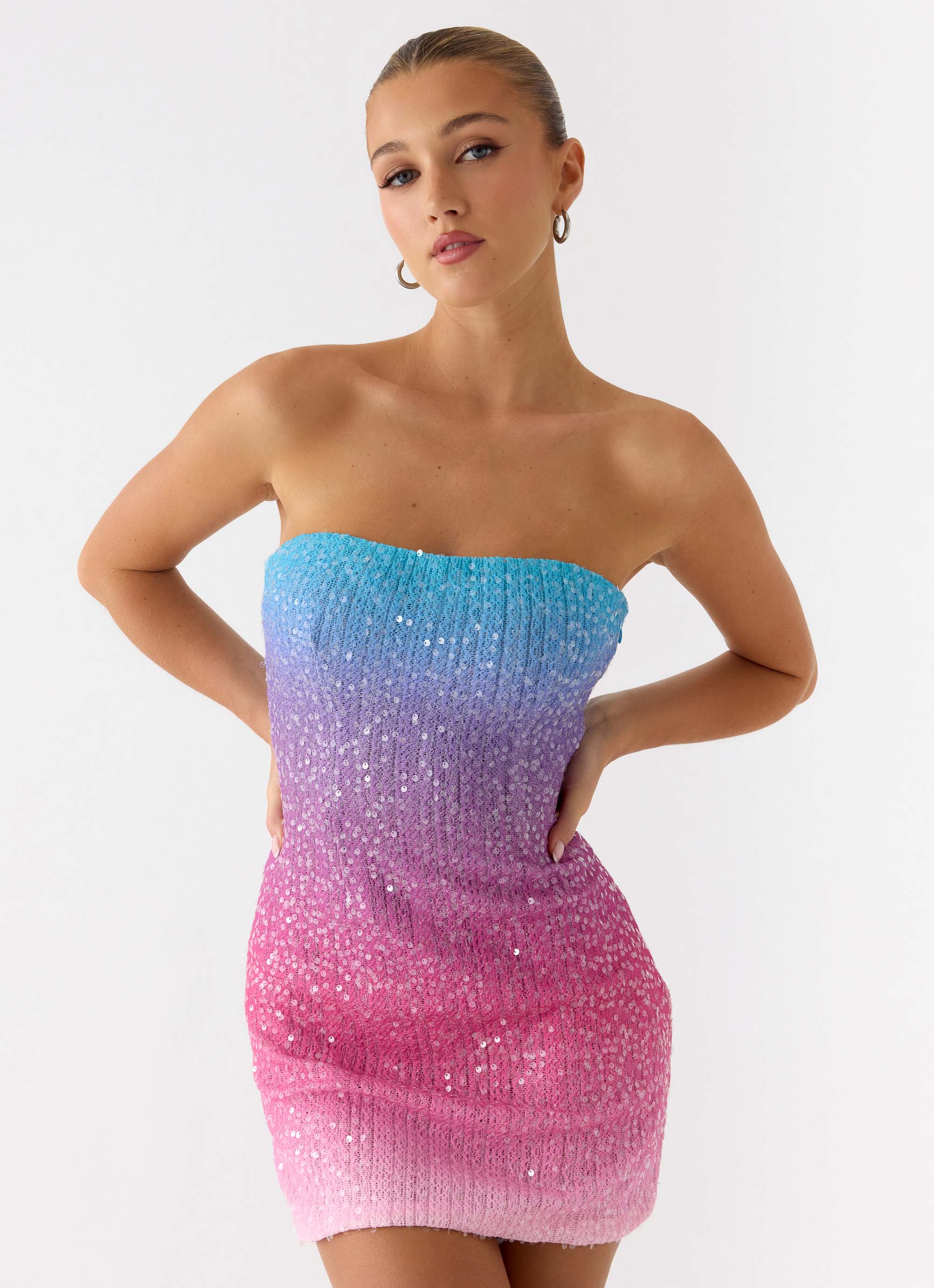 Step Closer Sequin Knit Mini Dress - Disco Ombre