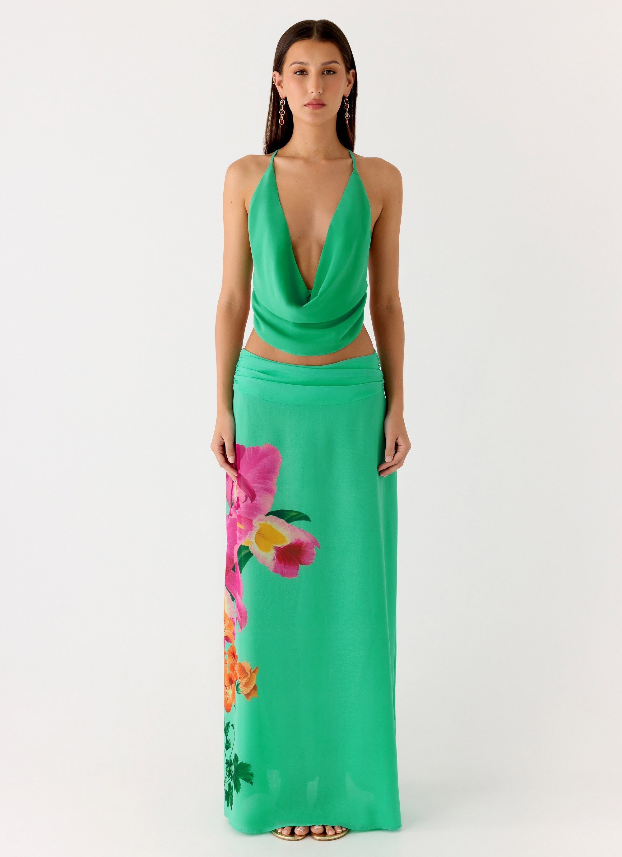 Sweet Charm Cowl Neck Top - Jungle Bloom