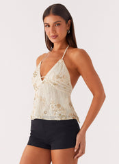 Sweet Obsessions Beaded Halter Top - Ivory