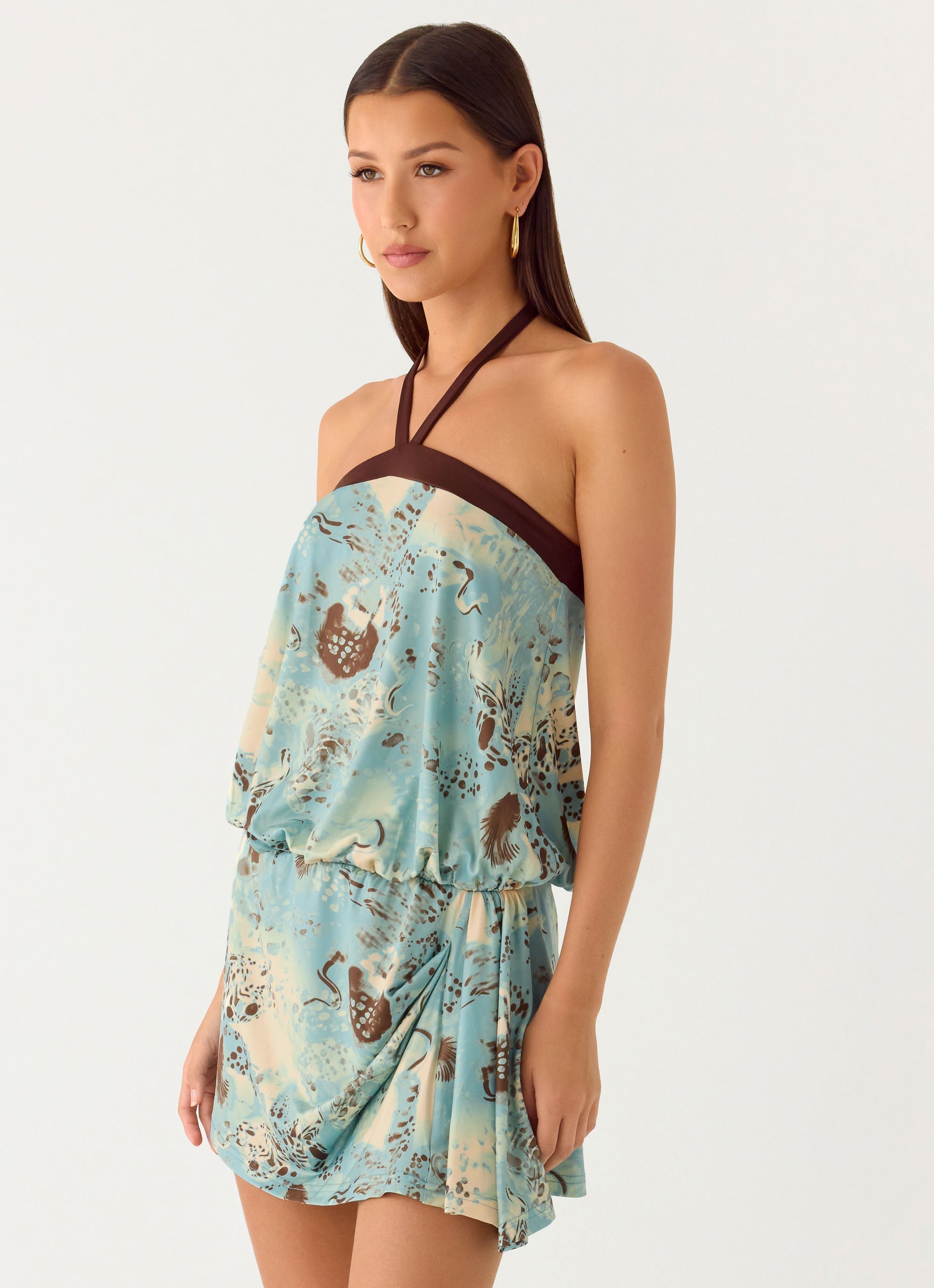 Switch Up Halter Mini Dress - Aqua Blur