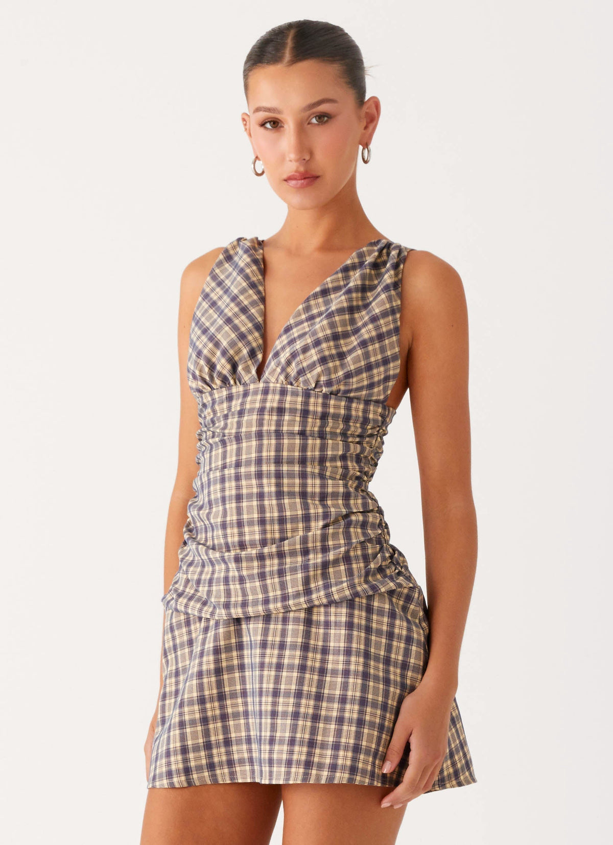 Tablo Drop Waist Mini Dress - Check Print