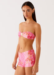 Tamra Strapless Bikini Top - Tropical Pink Print