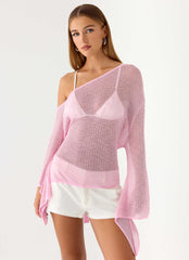 Telling Me Shimmer Knit Top - Pink
