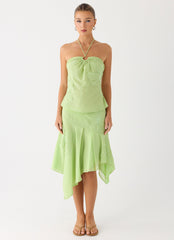 Teneika Beaded Flower Midi Skirt - Lime