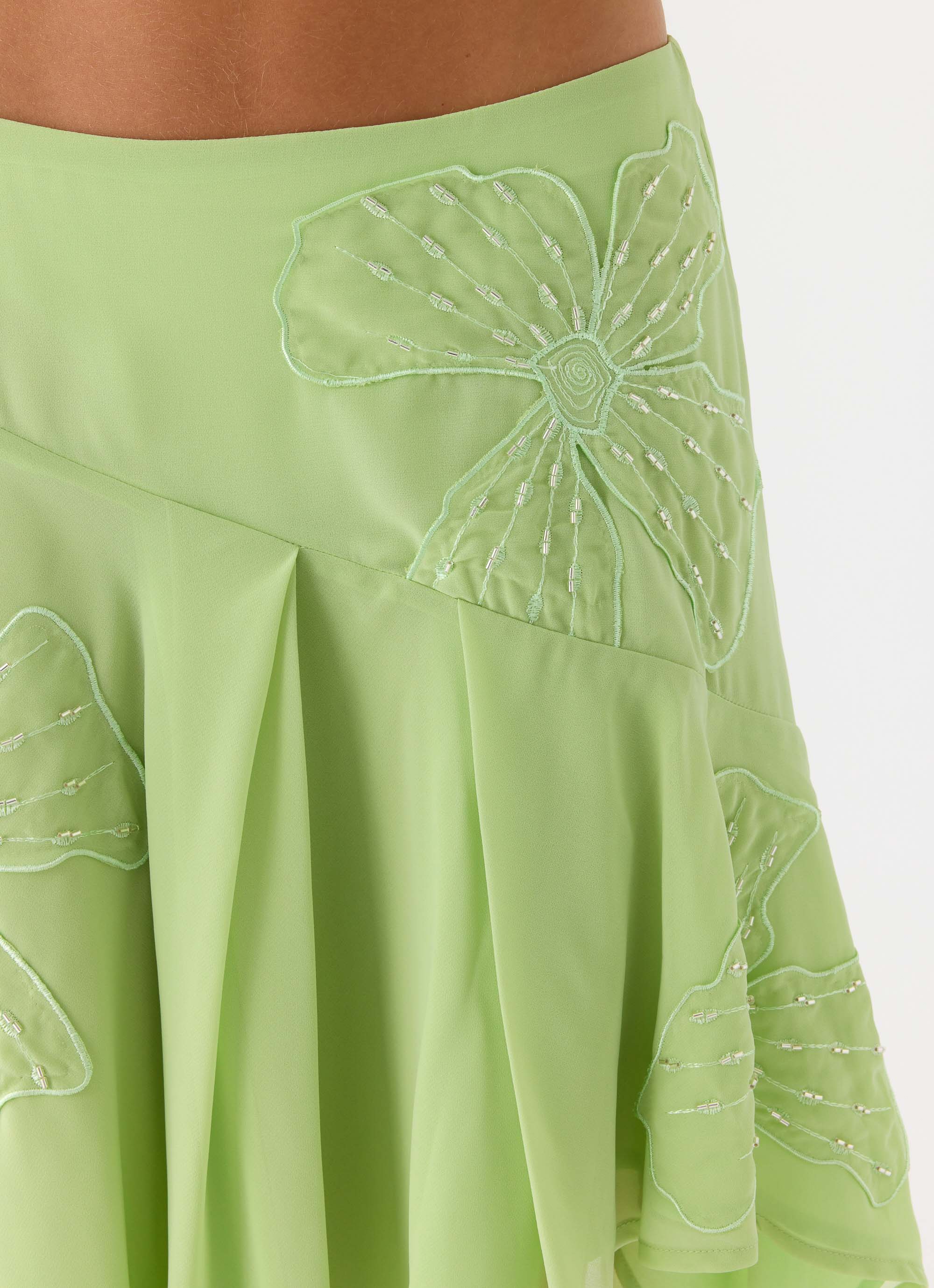 Teneika Beaded Flower Midi Skirt - Lime