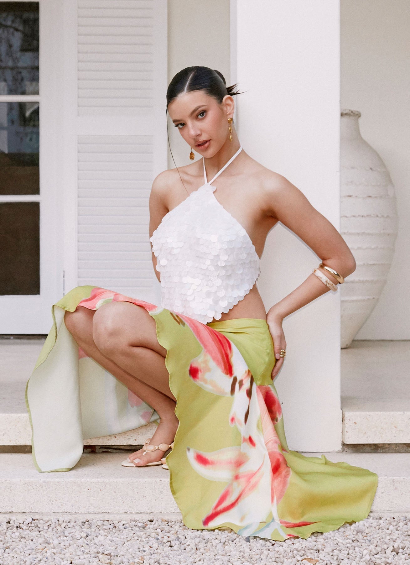 Tijana Beaded Halter Top - Ivory