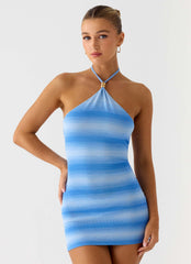 Tini Knit Halter Mini Dress - Cerulean