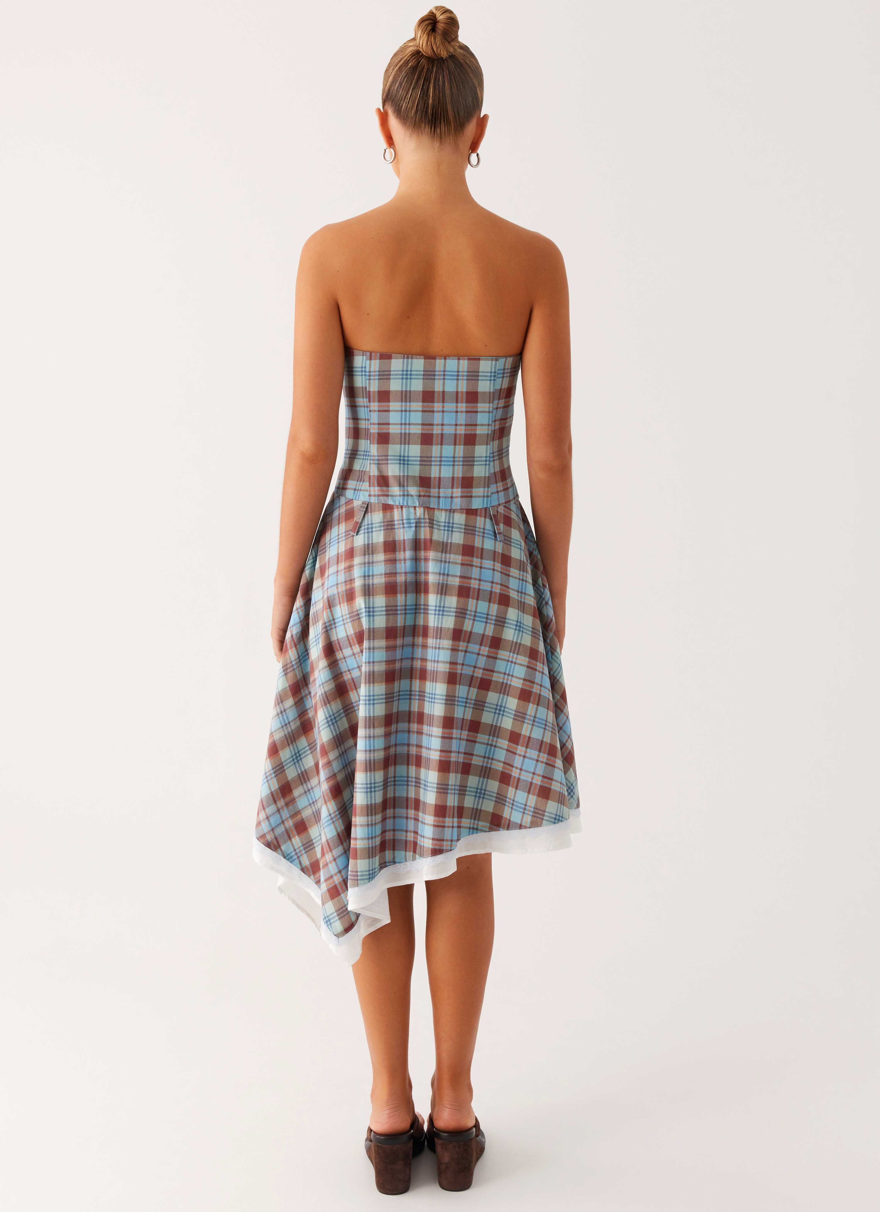 Tonie Strapless Midi Dress - Shoreline Check