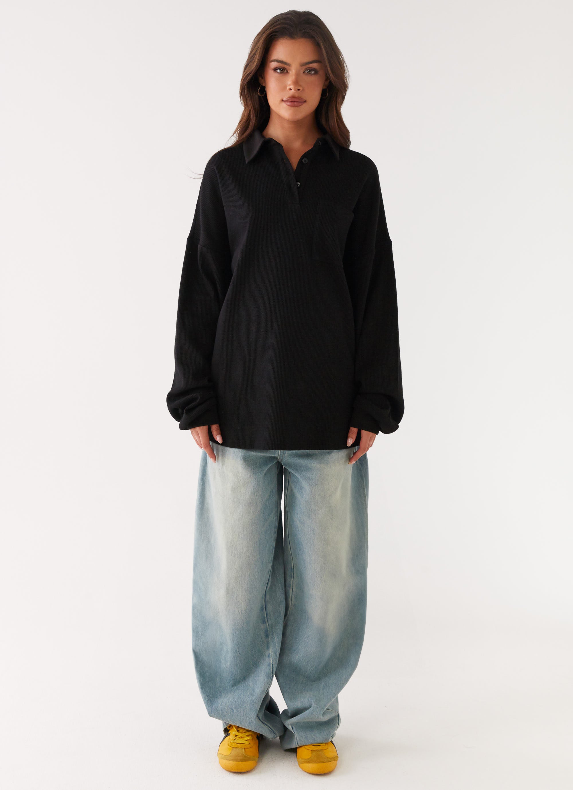 Torrie Oversized Polo Top - Black