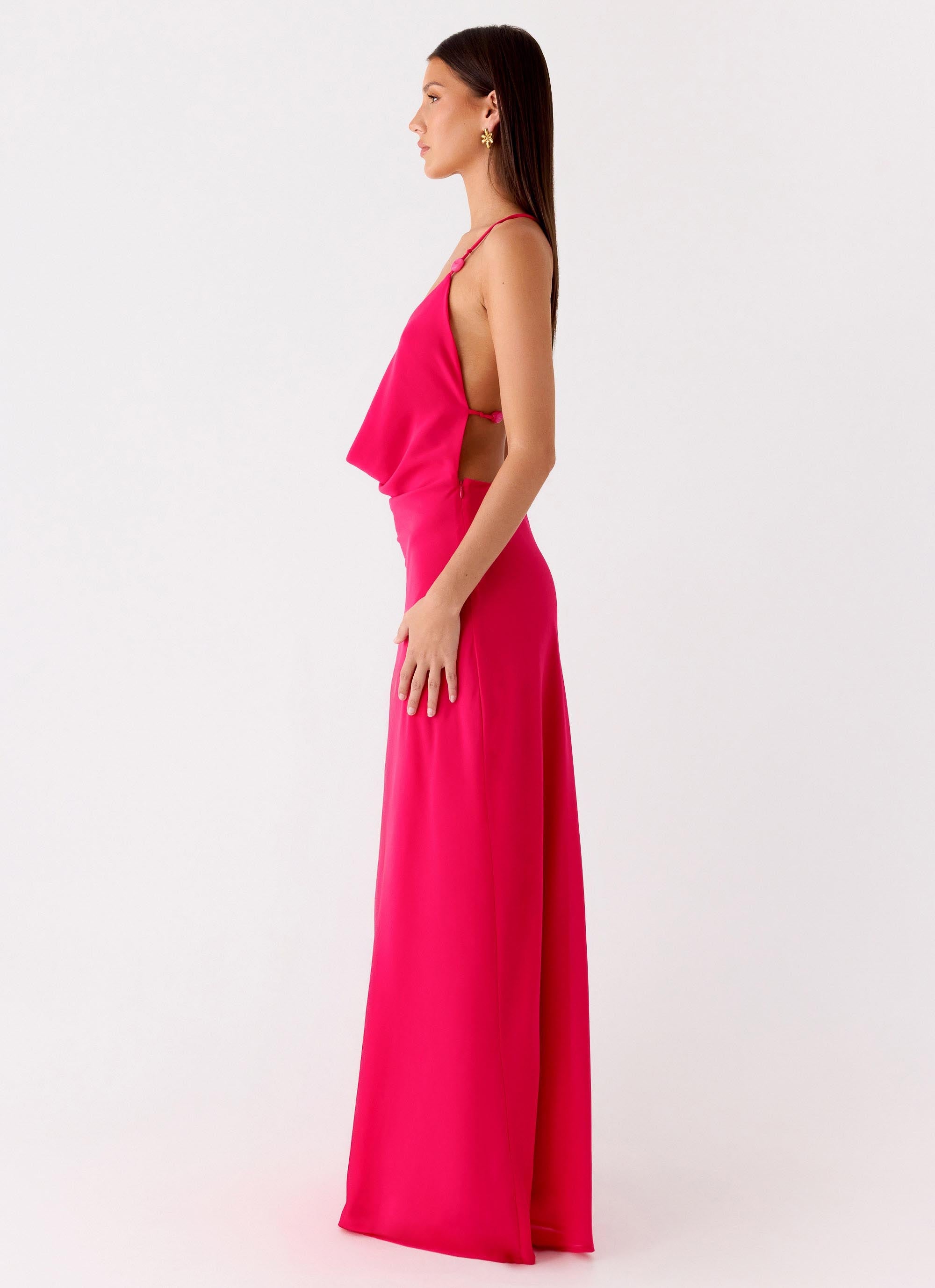 Tropic Muse Beaded Cowl Maxi Dress - Fuchsia