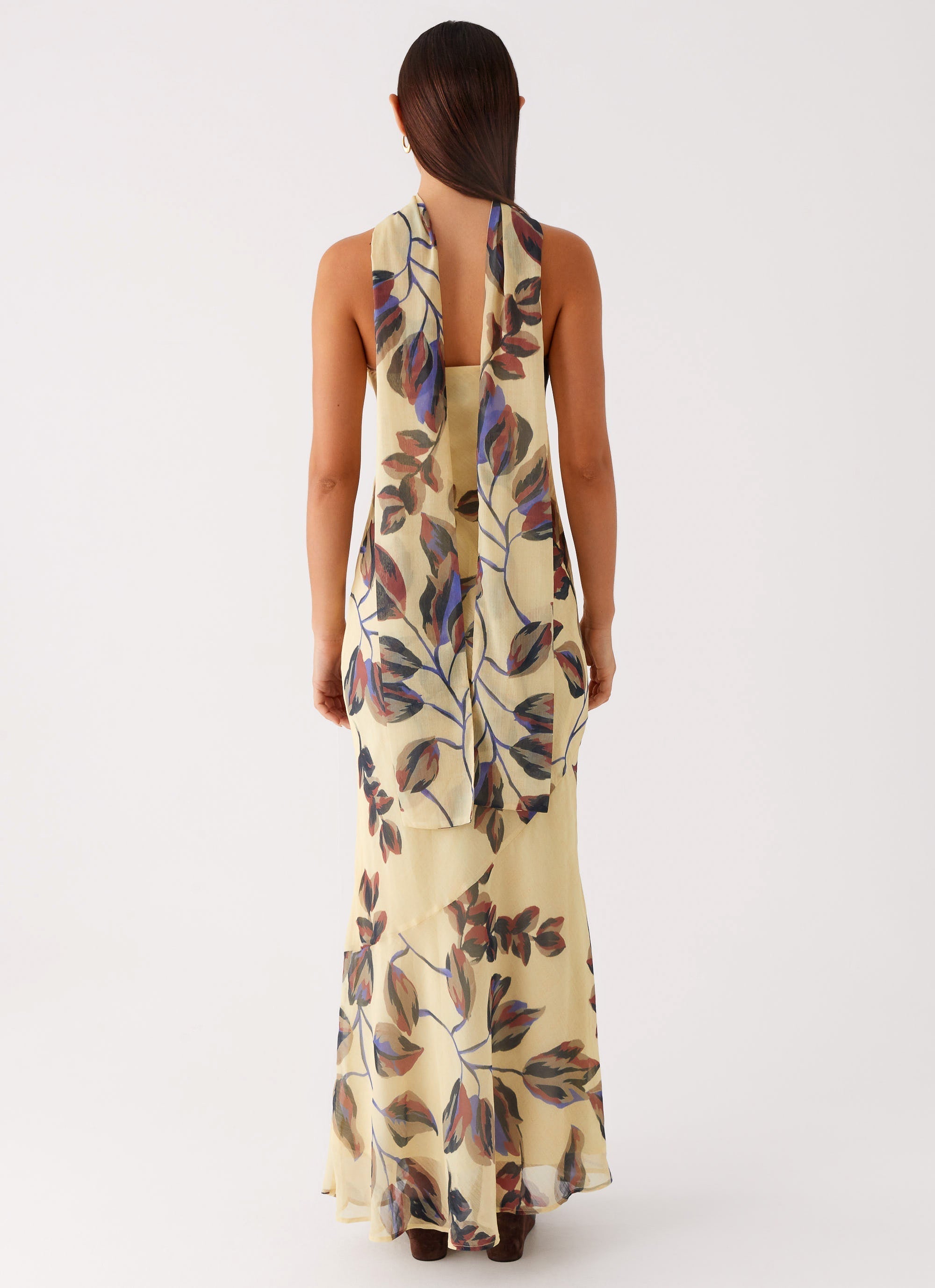 Under The Pagoda Maxi Dress - Buttercream Leaf Print