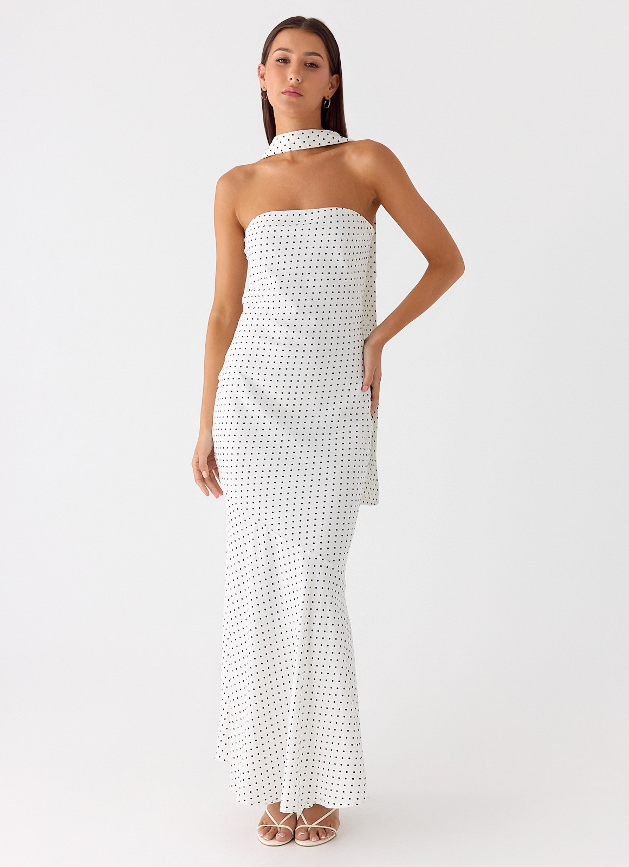 Under The Pagoda Maxi Dress - White Polkadot