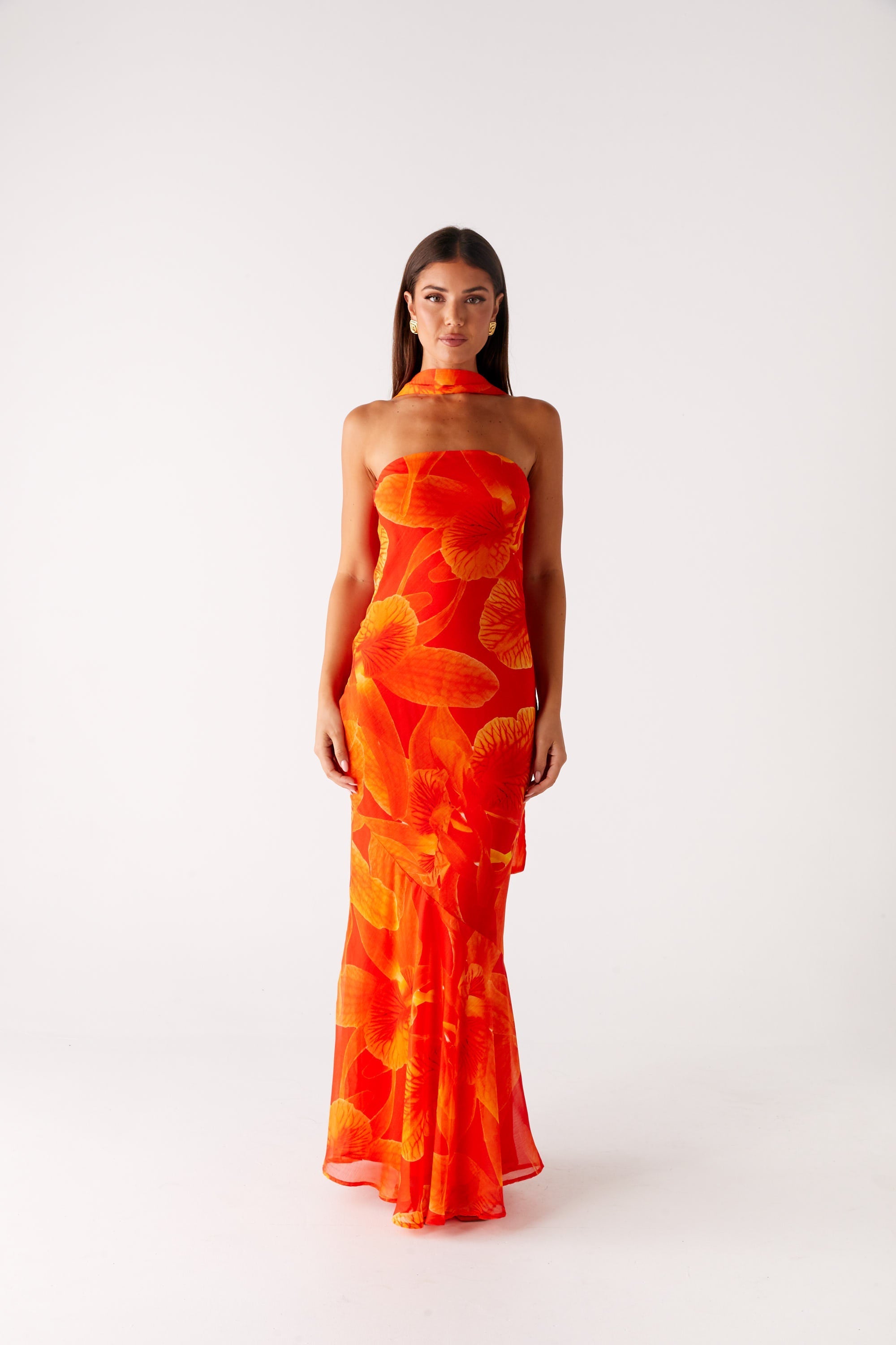 Under The Pagoda Maxi Dress - Orange Floral
