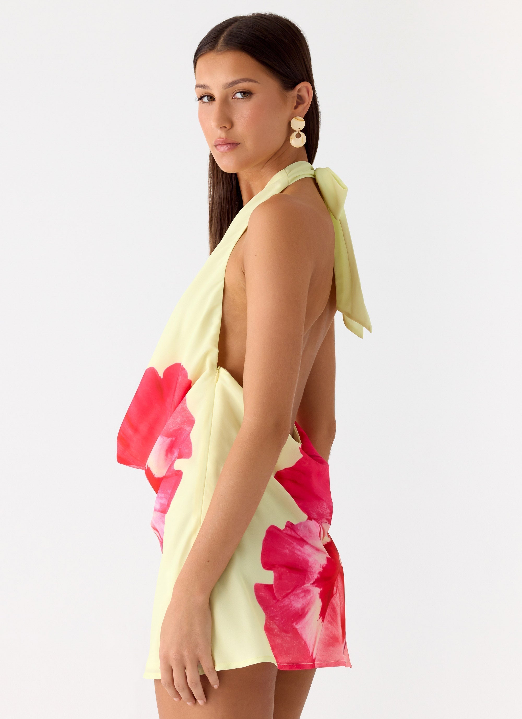 Varindra Cowl Mini Dress - Yellow Floral Spritz