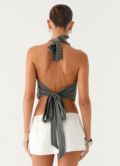 Vassy Halter Top - Grey Marle Stripe