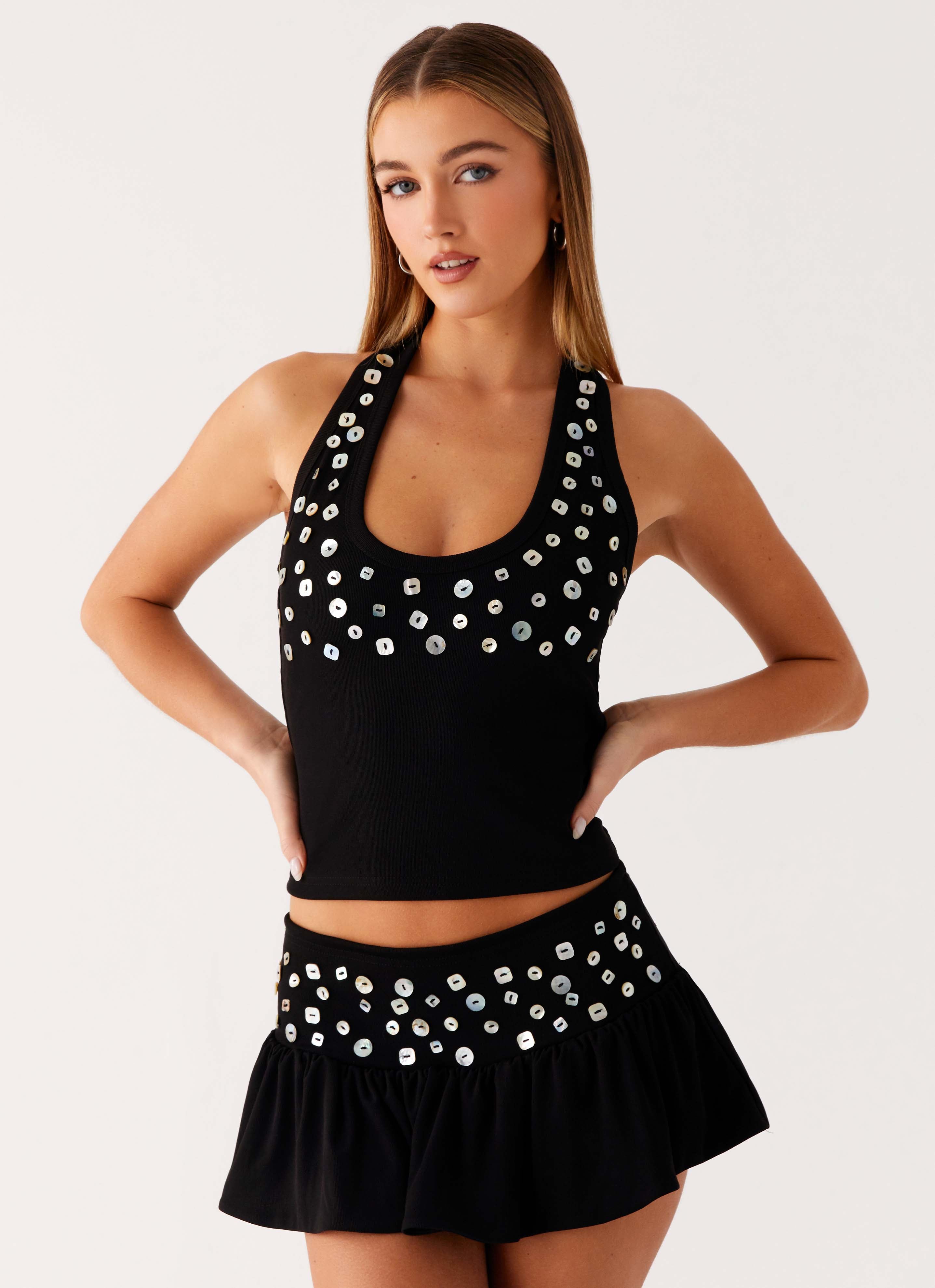 Vegas Nights Halter Neck Top - Black
