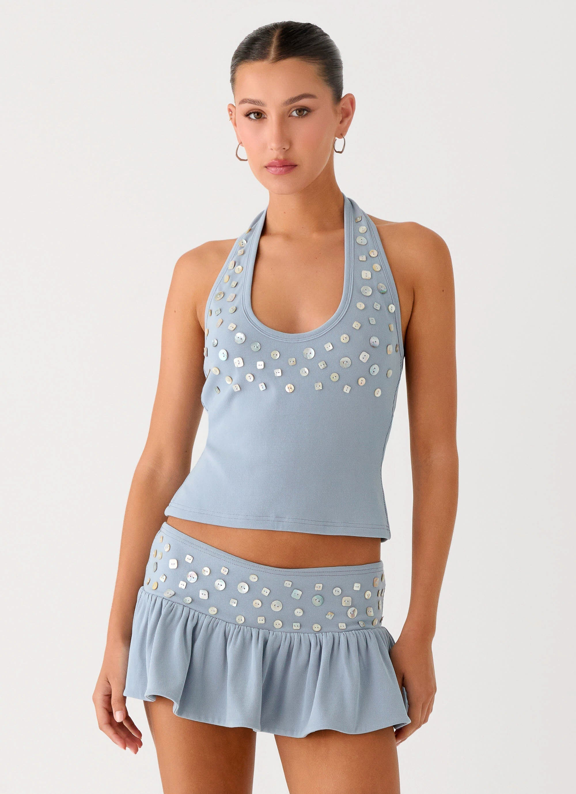 Vegas Nights Halter Neck Top - Blue